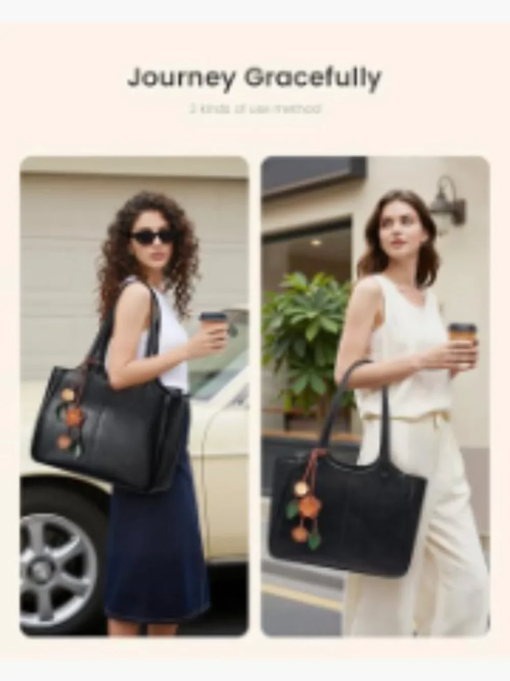 Extra Large Faux Leather Tote Bag with 40oz Cup Holder, Laptop Compartment, 6